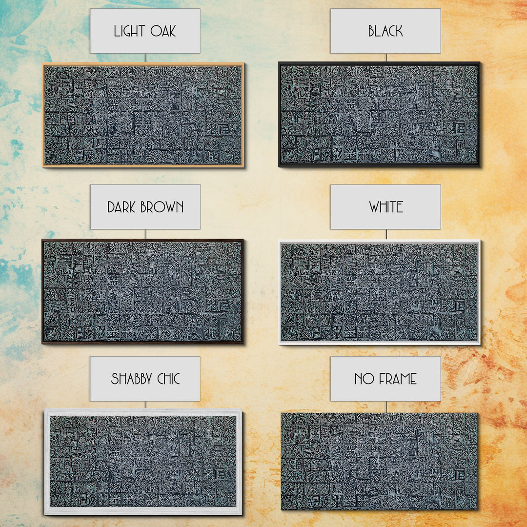 White Tribal Glyph Pattern On Black Wall Art, African Tribal Art, Geometric Wall Art, Ethnic Home Decor Canvas Print Gift