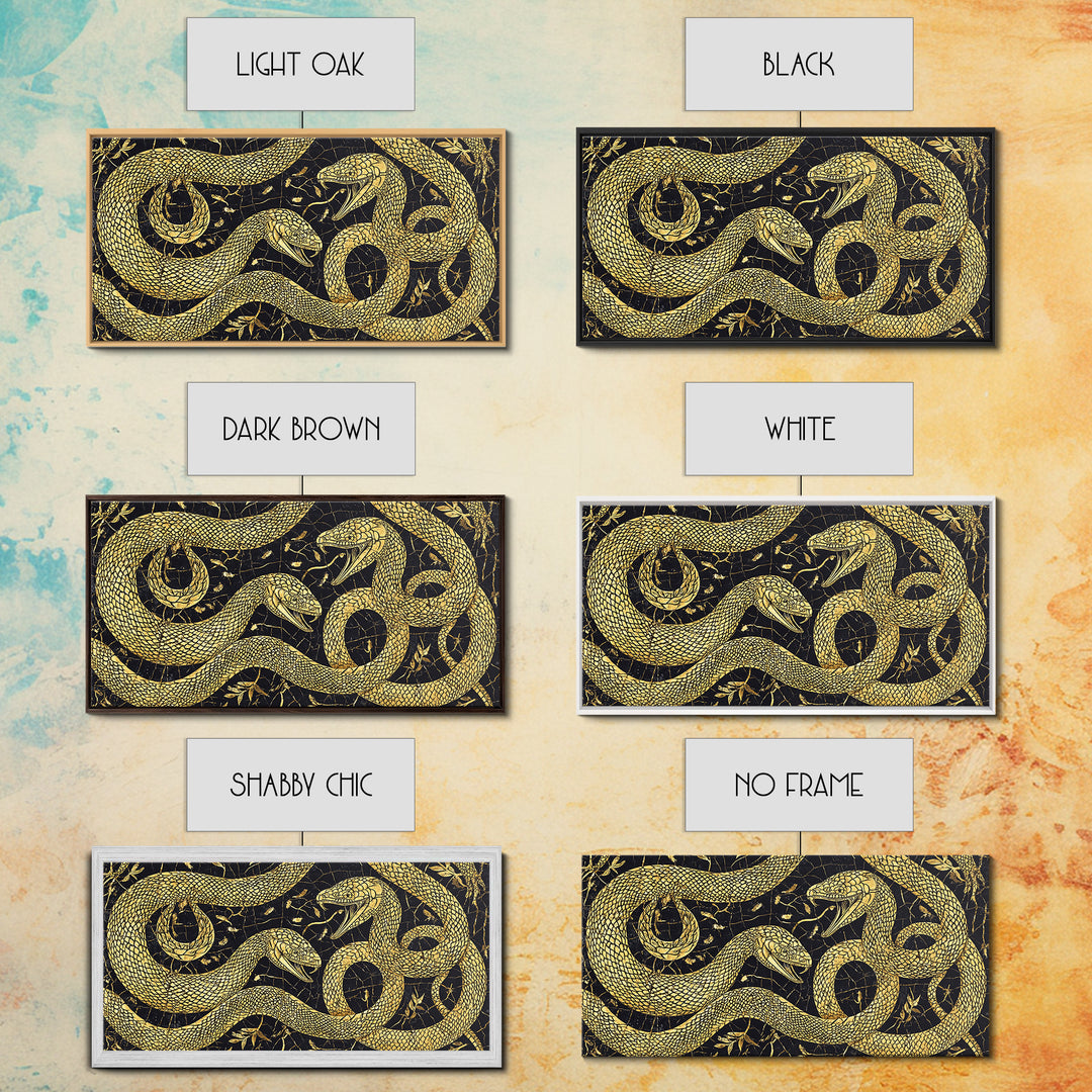 Gold Serpent Botanical Canvas Print, Black And Gold Snake Wall Art, African Inspired Luxury Decor For Bedroom And Office