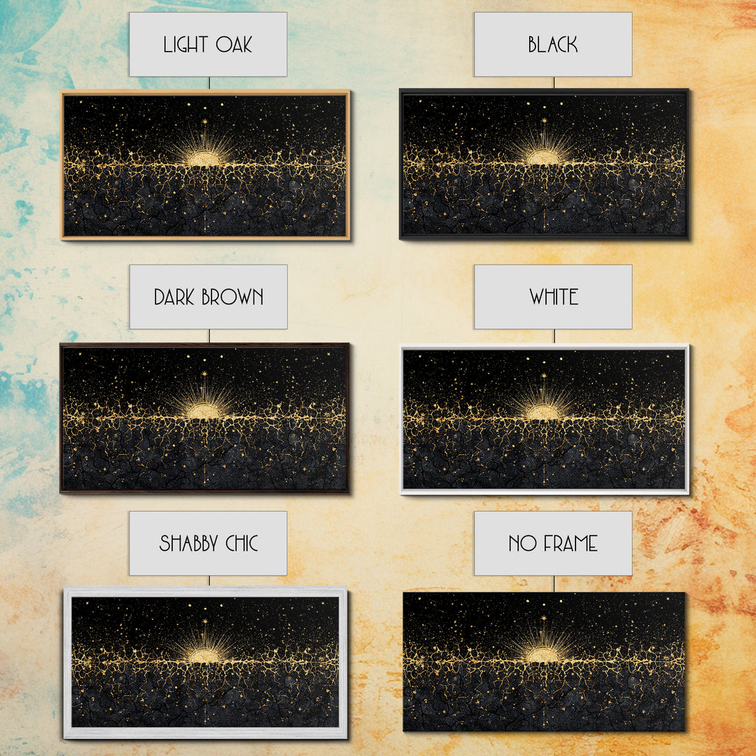 Golden Sunrise Over Ancestral Horizon Wall Art, Black And Gold Art, African Inspired, Spiritual Wall Art, Elegant Home Decor