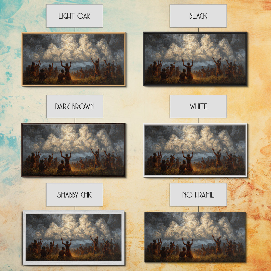 African Celebration Under Storm Clouds Wall Art, Afrocentric Culture Print, Black People Decor, Dramatic Safari Landscape