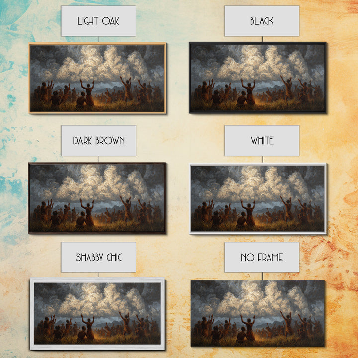 African Celebration Under Storm Clouds Wall Art, Afrocentric Culture Print, Black People Decor, Dramatic Safari Landscape