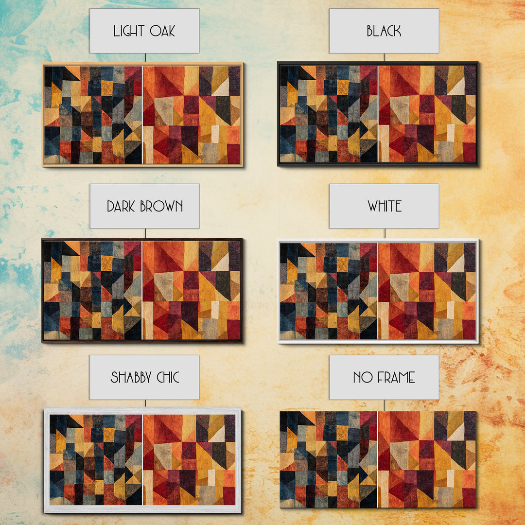 Modern African Geometric Patchwork Canvas Print, Abstract Ethnic Wall Art, Earth Tone Cubism Decor, Bold Home Decor Gift