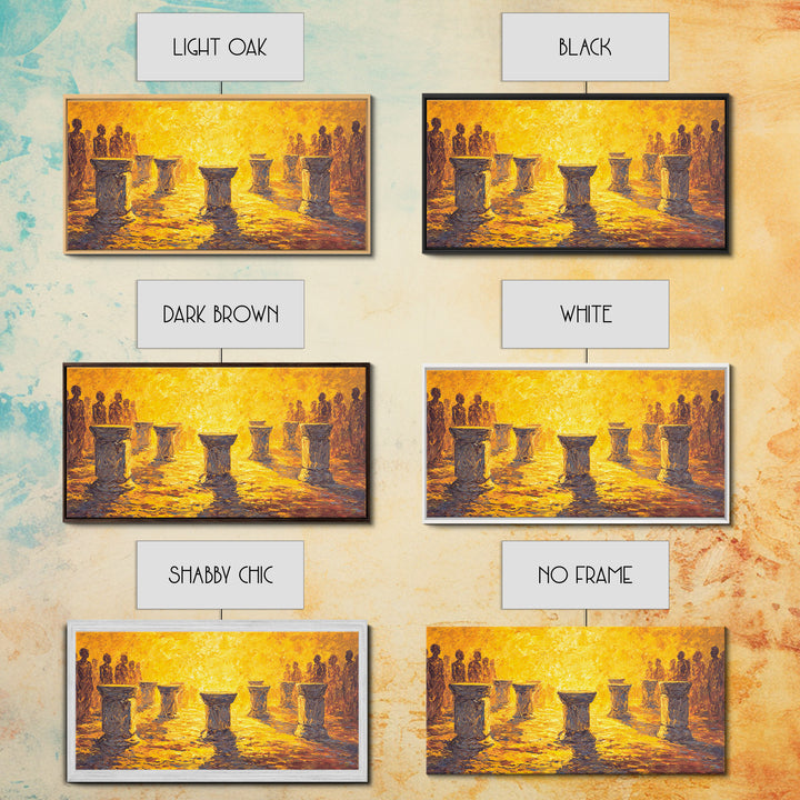 Golden Drum Ceremony Silhouette Wall Art, African Celebration Painting, Cultural Art Print, Warm Sunset Housewarming Gift