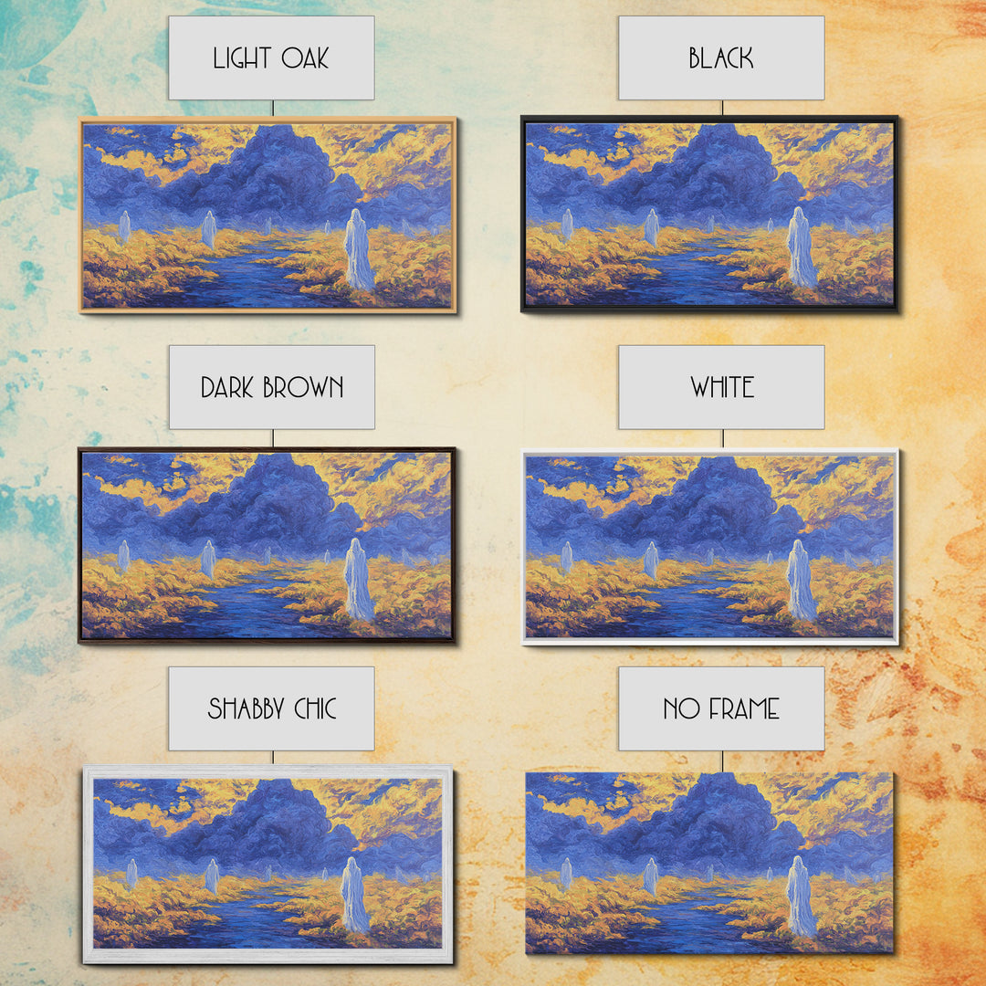 Blue Gold African Spirit Landscape Canvas Print, Mystical Savannah Wall Art, Dreamy Cultural Decor For Living Room And Office