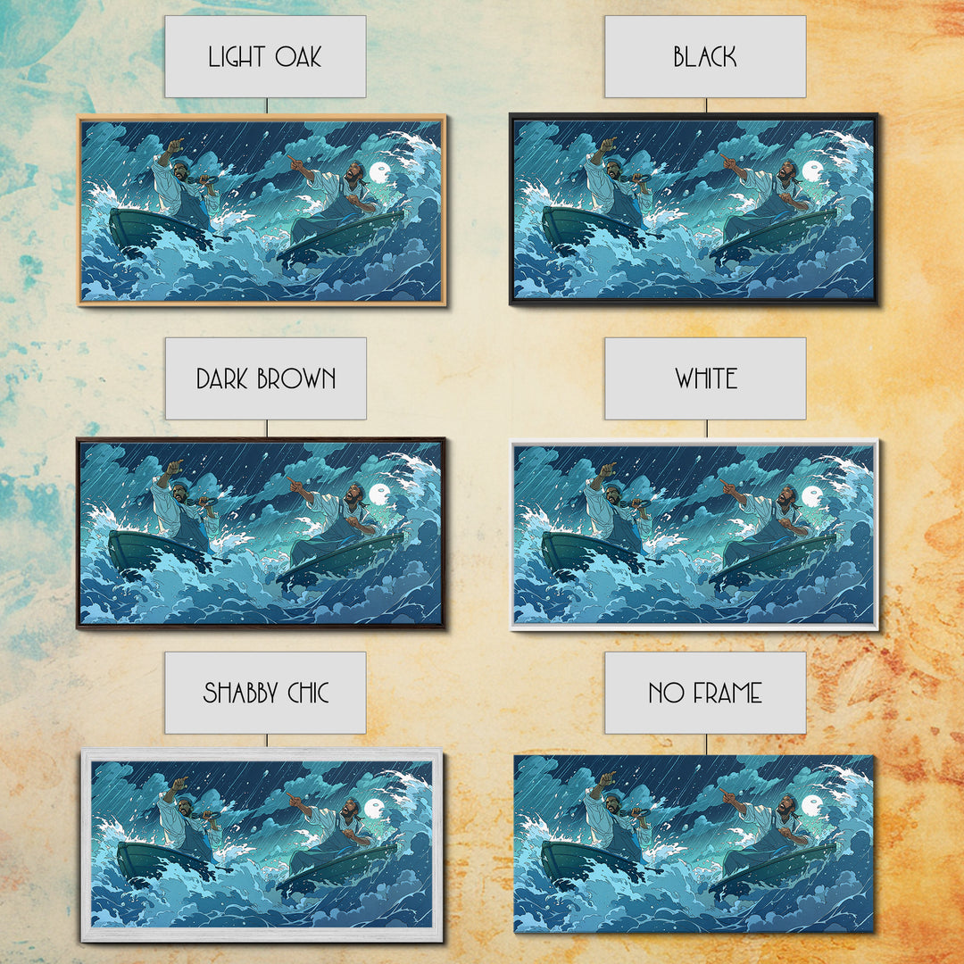Stormy Sea Boatmen Wall Art, Blue Ocean Waves, African Inspired Spiritual Art, Fishermen Canvas, Dramatic Home Decor Gift