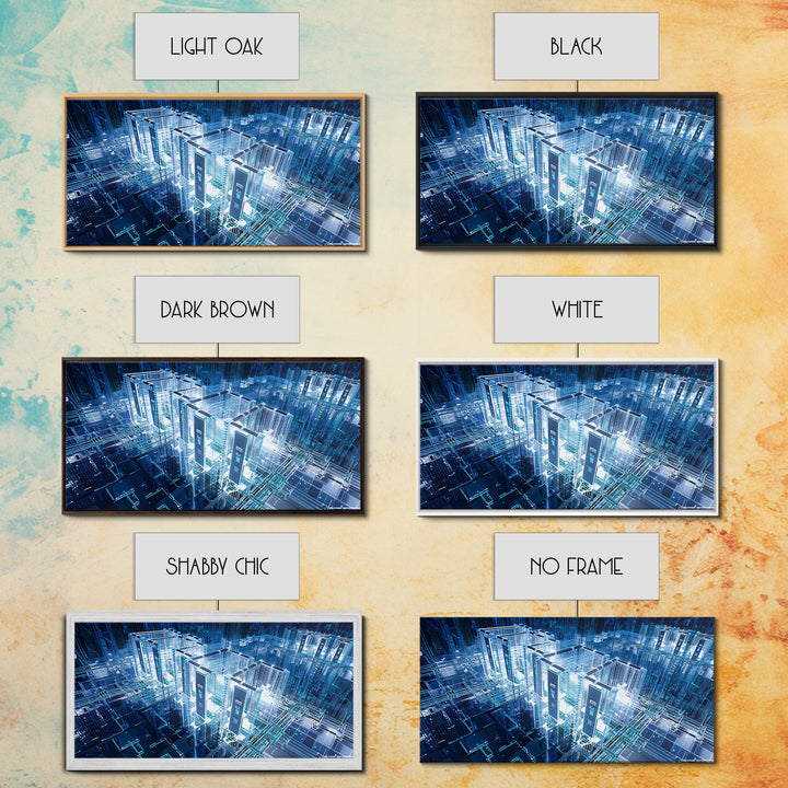 Blue Afrofuturist Data City, Glowing Digital Towers Wall Art, Modern African Abstract, Tech Office Decor, Unique Canvas Gift