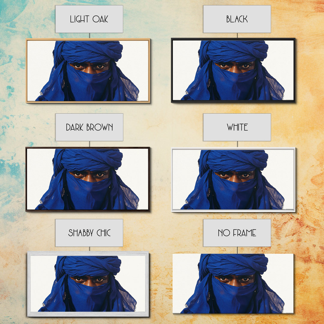 Blue Tuareg Man Eyes Canvas Print, African Portrait Wall Decor, Sahara Nomad Black Art For Modern Afrocentric Home Decoration