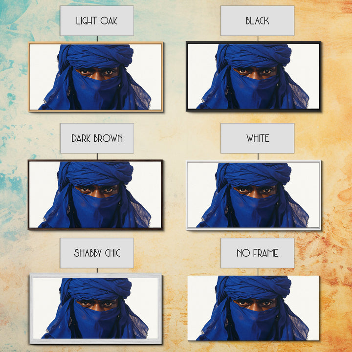 Blue Tuareg Man Eyes Canvas Print, African Portrait Wall Decor, Sahara Nomad Black Art For Modern Afrocentric Home Decoration