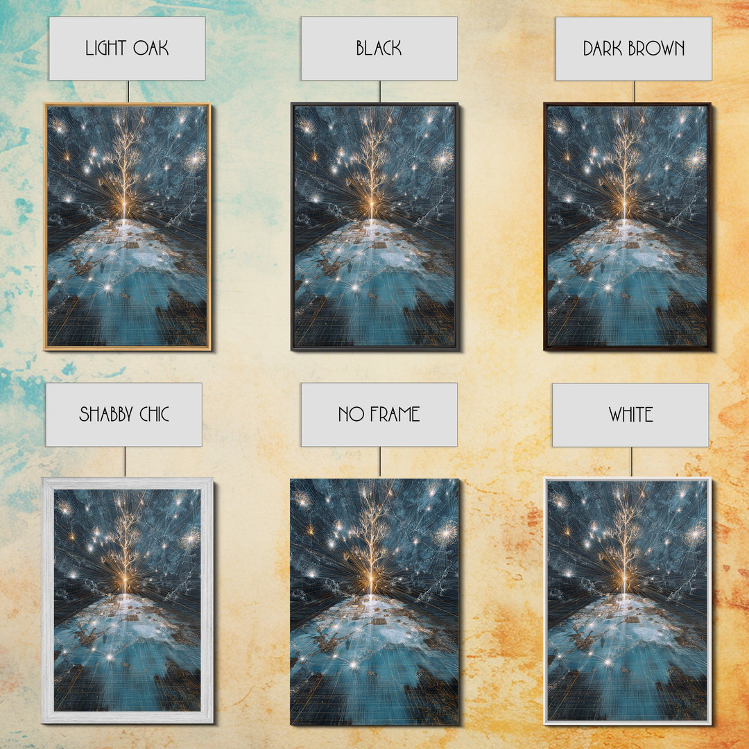 Glowing White Tree Canvas Print, Blue Celestial Wall Art, Spiritual Nature Scene Art, Modern Office Decor, Unique Home Gift