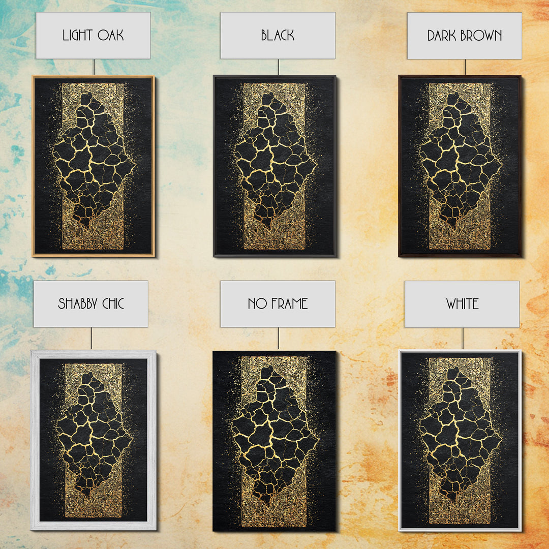 Cracked Gold African Map On Black Canvas Print, Abstract African Art, Black And Gold Art, Cultural Wall Decor Gift For Home