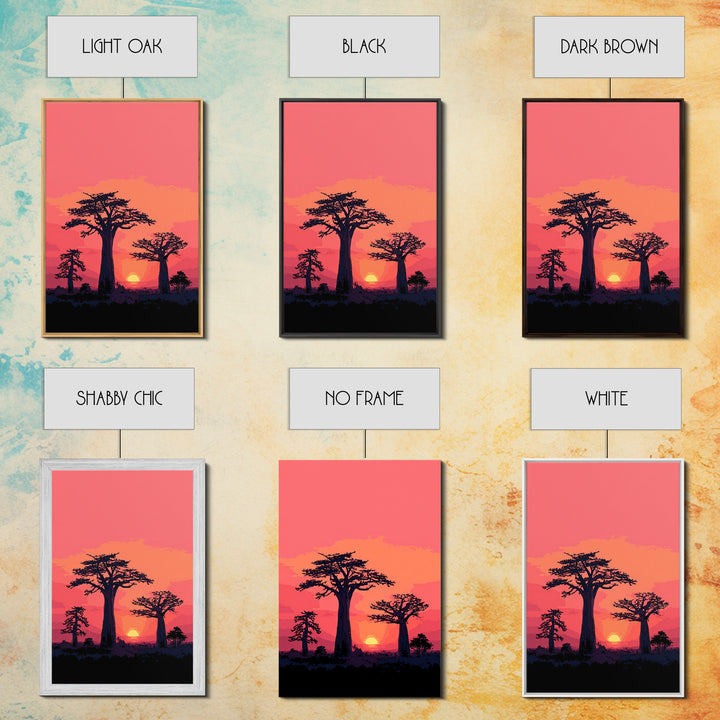 Pink Sunset Baobab Grove Silhouette Canvas Print, Madagascar Wall Art Decor, African Landscape Poster, Modern Safari Home Decor