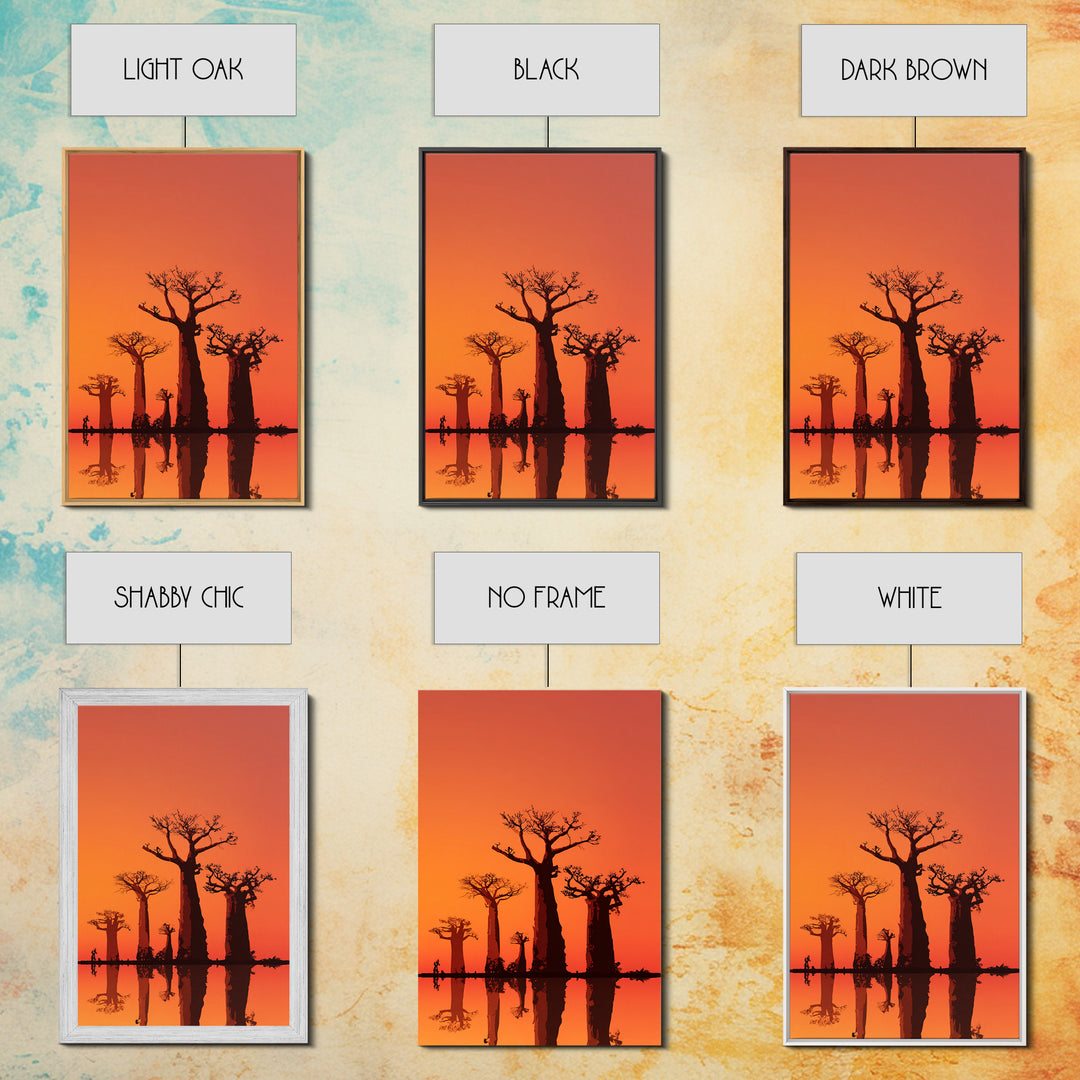 Orange Baobab Reflections At Sunset Wall Art, African Landscape Print, Minimalist Safari Decor, Warm Statement Home Decor