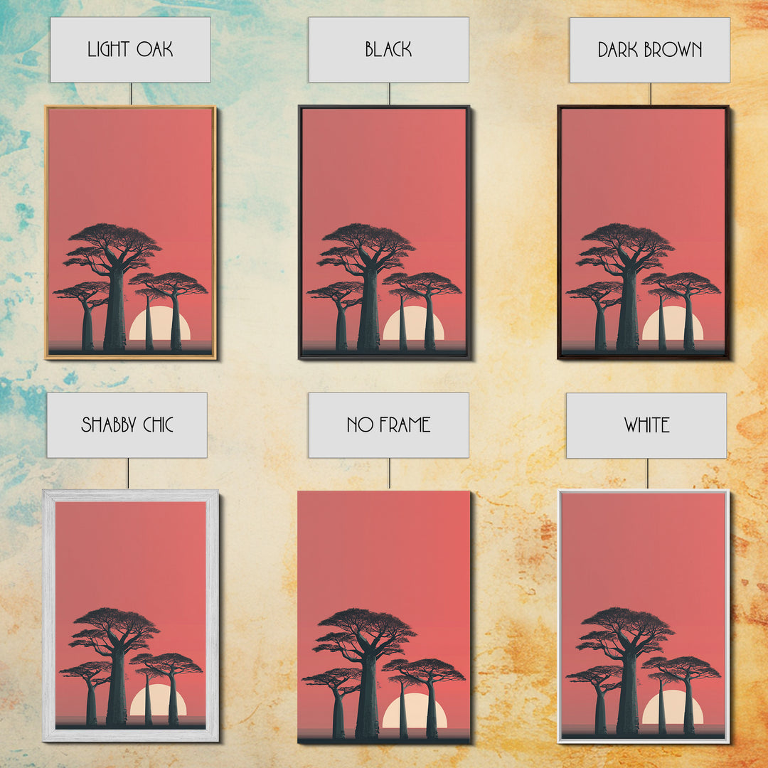 Minimalist Pink Baobab Sunset Canvas Print, African Landscape Wall Decor, Modern Safari Poster, Boho Bedroom Art Gift For Her