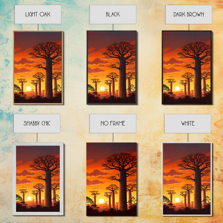 Fiery Baobab Forest Sunset Wall Art, African Safari Landscape, Orange Nature Decor, Madagascar Canvas Print, Gift For Him