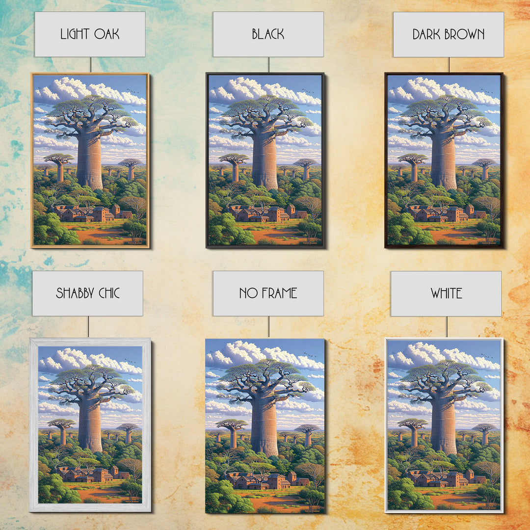 Village Beneath Giant Baobab Wall Art, African Landscape, Madagascar Print, African Home Decor, Large Living Room Art Gift