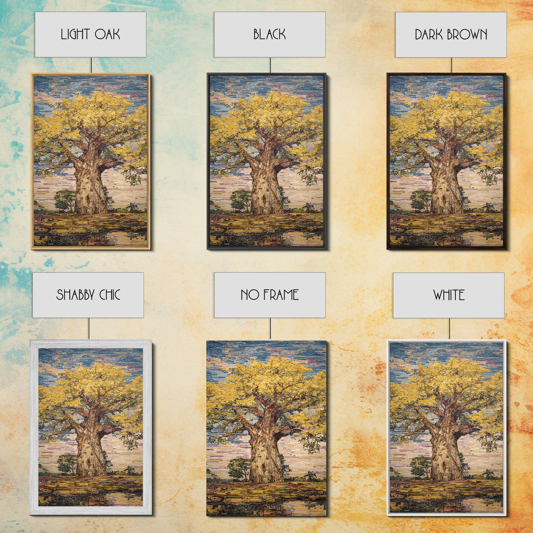Golden Baobab Tree Canvas Print, Textured African Art Print, African Landscape, Earth Tone Wall Decor, Unique Home Decor Gift