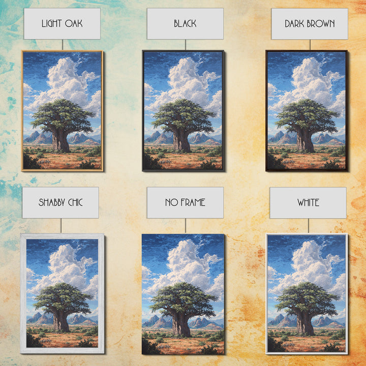 Ancient Baobab Under Towering Clouds Wall Art, African Safari Art, Desert Landscape Painting, Nature Scene Home Decor Gift