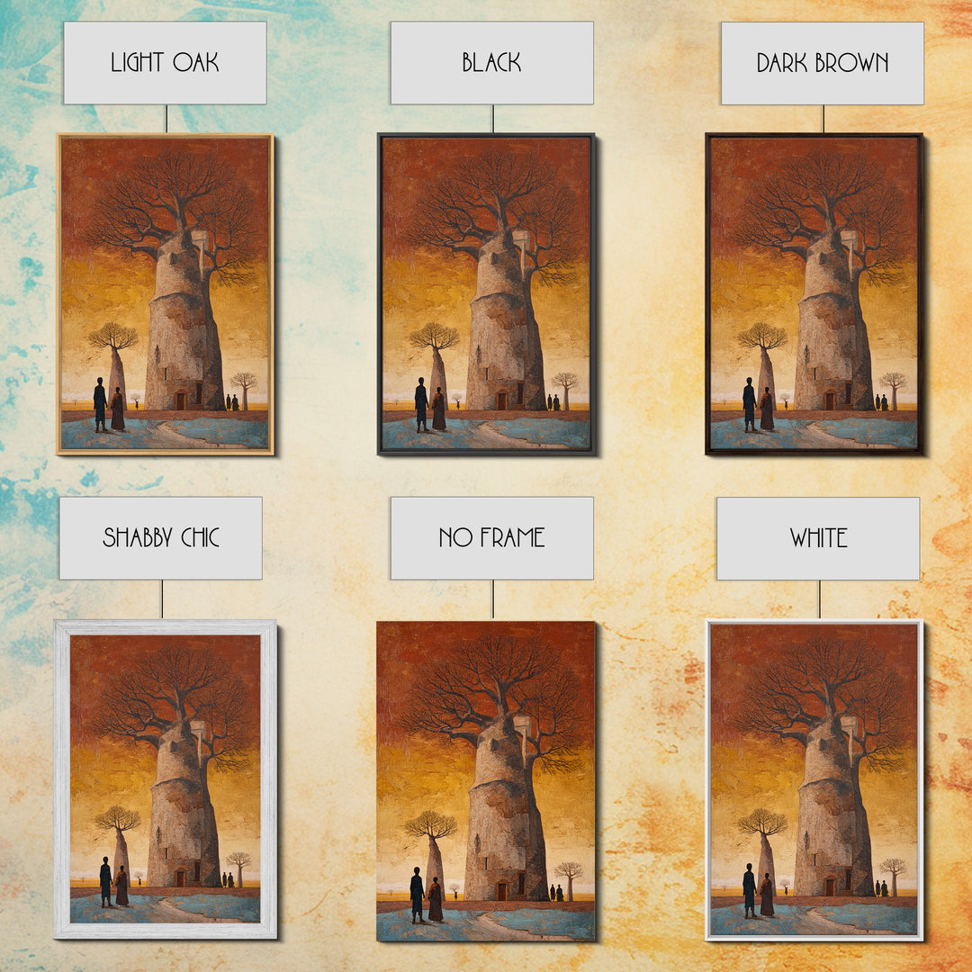 Surreal Baobab Tower At Sunset Canvas Print, African Abstract Art, Burnt Orange Art, Mystical Wall Art, Home Decor Gift For Her