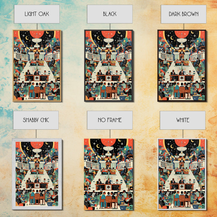 Afrofuturist Civic Assembly Wall Art, Black Culture Illustration, Modern African Decor, Colorful Statement Canvas Print Gift