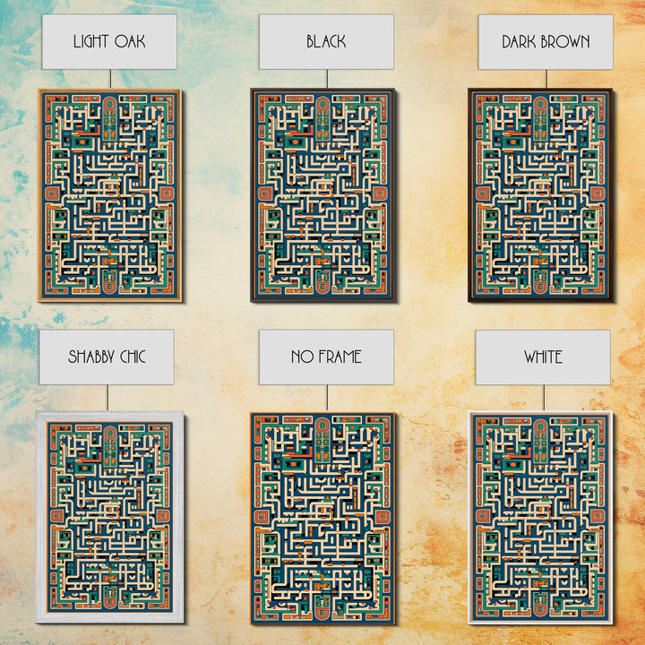 Teal Orange Geometric Maze Glyph Wall Art, African Abstract Pattern, Tribal Art Print, Afrocentric Decor For Living Room