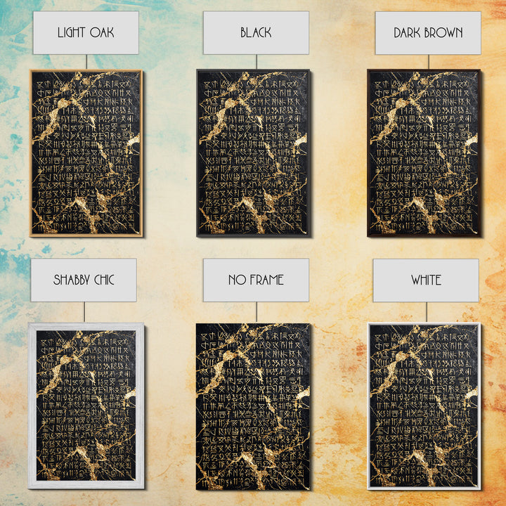 Black Marble Gold Script Wall Art, Ancient African Inspired Symbols, Luxury Abstract Canvas Print, Spiritual Home Decor Gift