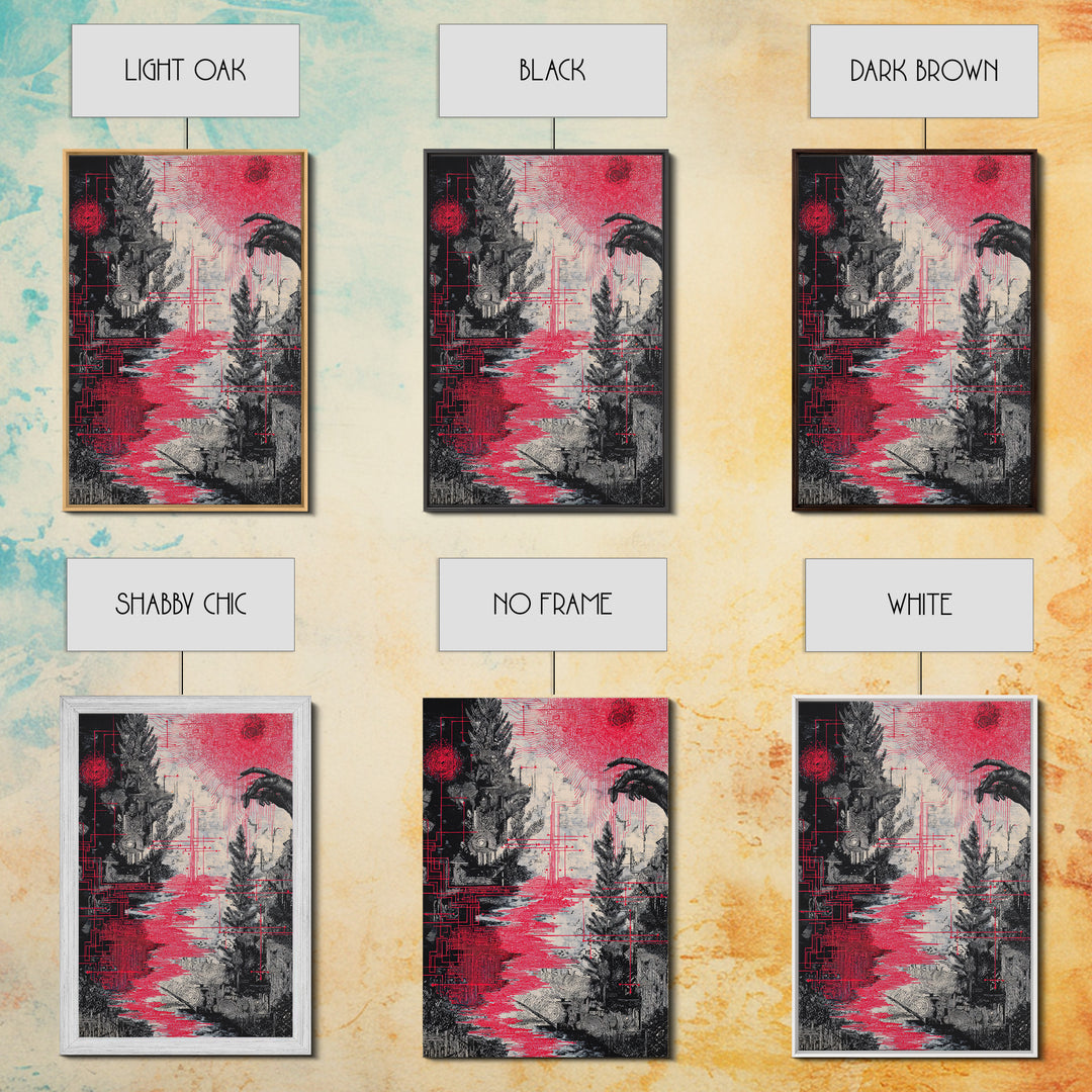 Surreal Red And Black Landscape Canvas Print, Mystical Abstract Art, Gothic Nature Scene Art For Bold Modern Wall Decor Gift