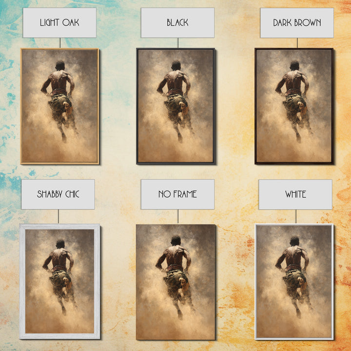 Muscular African Runner In Golden Dust Canvas Print, Black Man Portrait, Warrior Athlete Art, Powerful Statement Wall Decor