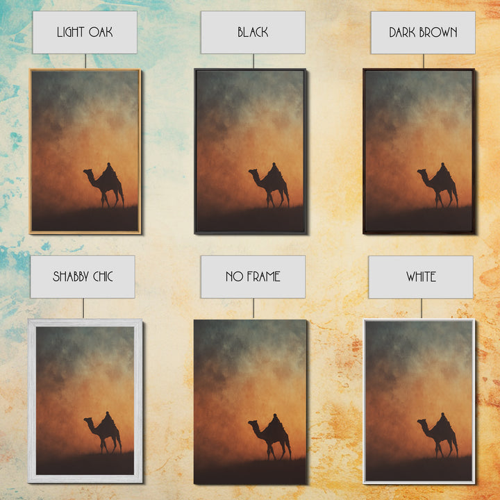 Solitary Camel Rider Wall Art, African Desert Sunset, Boho Safari Art Print, Earth Tone Bedroom Decor, Housewarming Gift