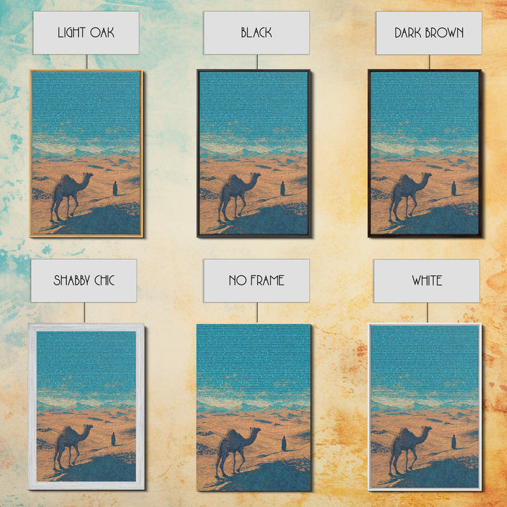 Textured Camel In Desert Wall Art, African Landscape, Blue Orange Safari Poster, Cultural Art Print, Office Decor Gift Set