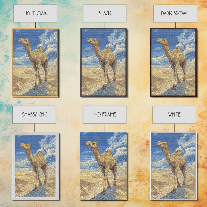 Detailed Camel Portrait Canvas Print, African Desert Landscape, Blue Gold Safari Art, Textured Art Print, Unique Wall Decor