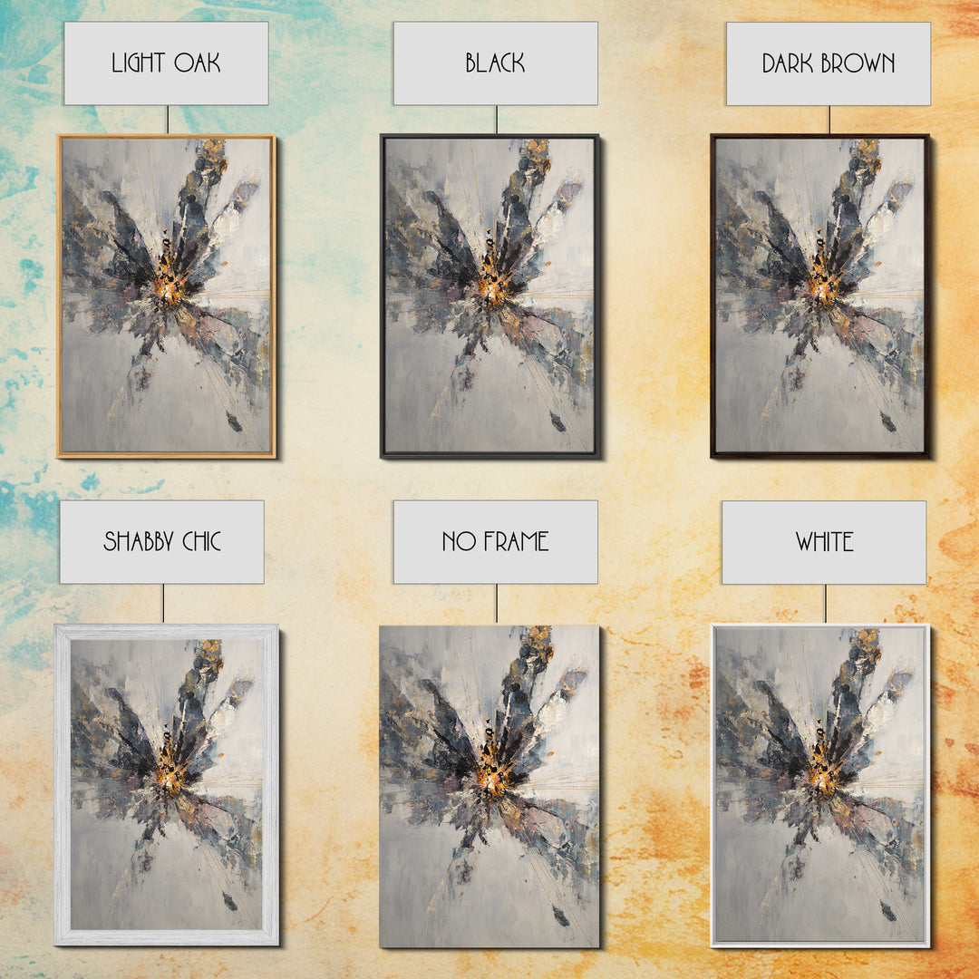 Explosive Gray Gold Abstract Burst Canvas Print, Modern Abstract Wall Art, Luxury Office Decor, Statement Living Room Art