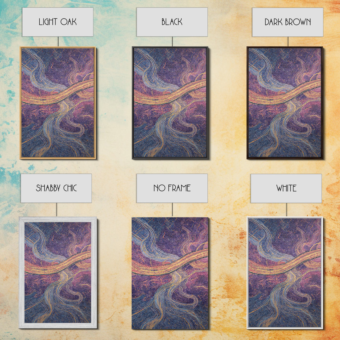 Flowing Purple Gold Abstract River Canvas Print, Textile Style Wall Art, Colorful Modern Decor, Boho Living Room Art Gift