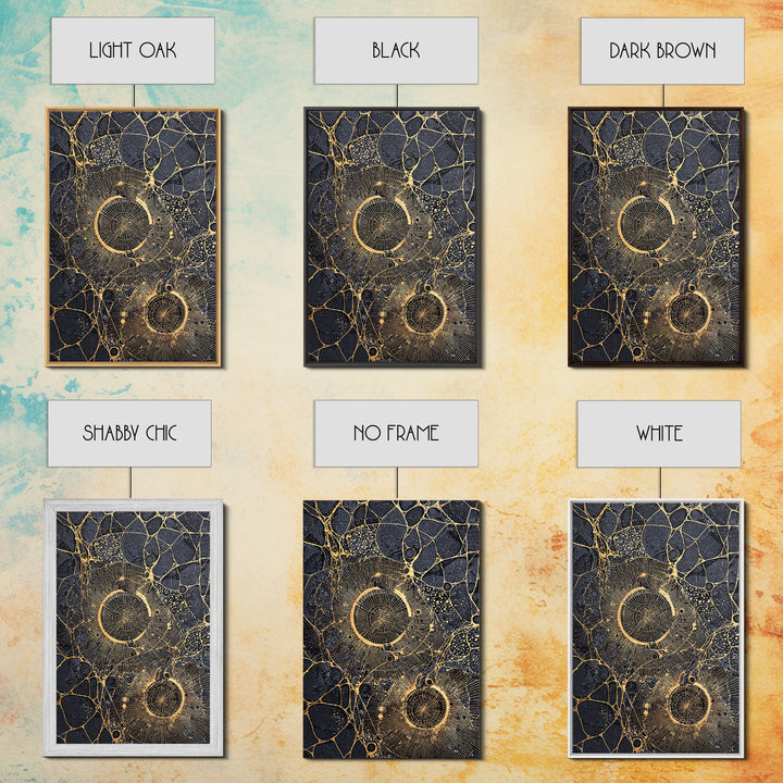 Black Gold Cellular Circles Abstract Wall Art, Textured Celestial Canvas Print, Luxury Modern Decor, Statement Office Art