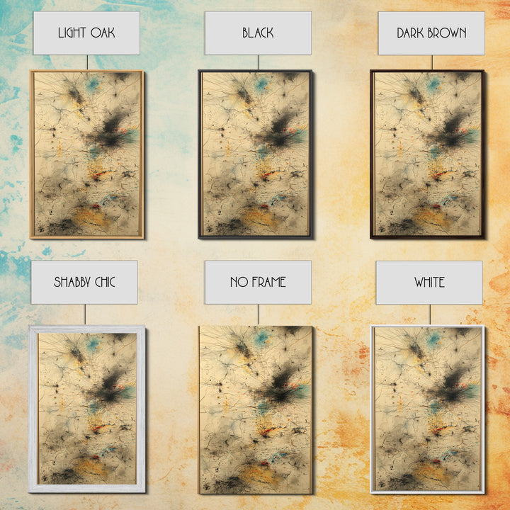 Smoky Beige Network Map Canvas Print, Abstract African Art Decor, Modern Office Wall Decor, Teal Black Gold Line Artwork