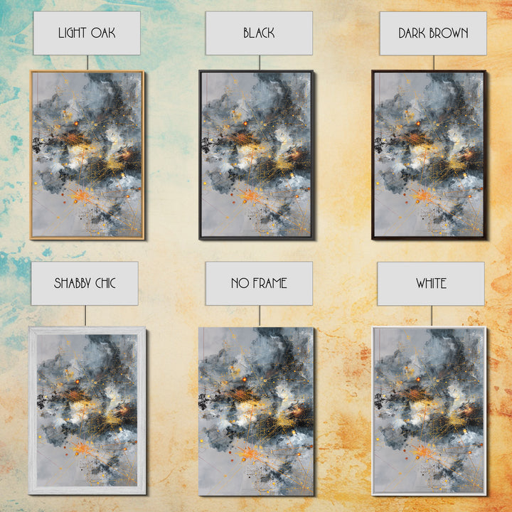Stormy Gray Gold Network Canvas Print, Abstract African Art Decor, Modern Office Wall Art, Industrial Geometric Line Artwork