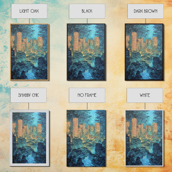 Textured Blue Gold City Skyline Wall Art, Modern Urban Office Decor, Contemporary Canvas, Luxury Canvas Art Print, Large Wall Art Prints