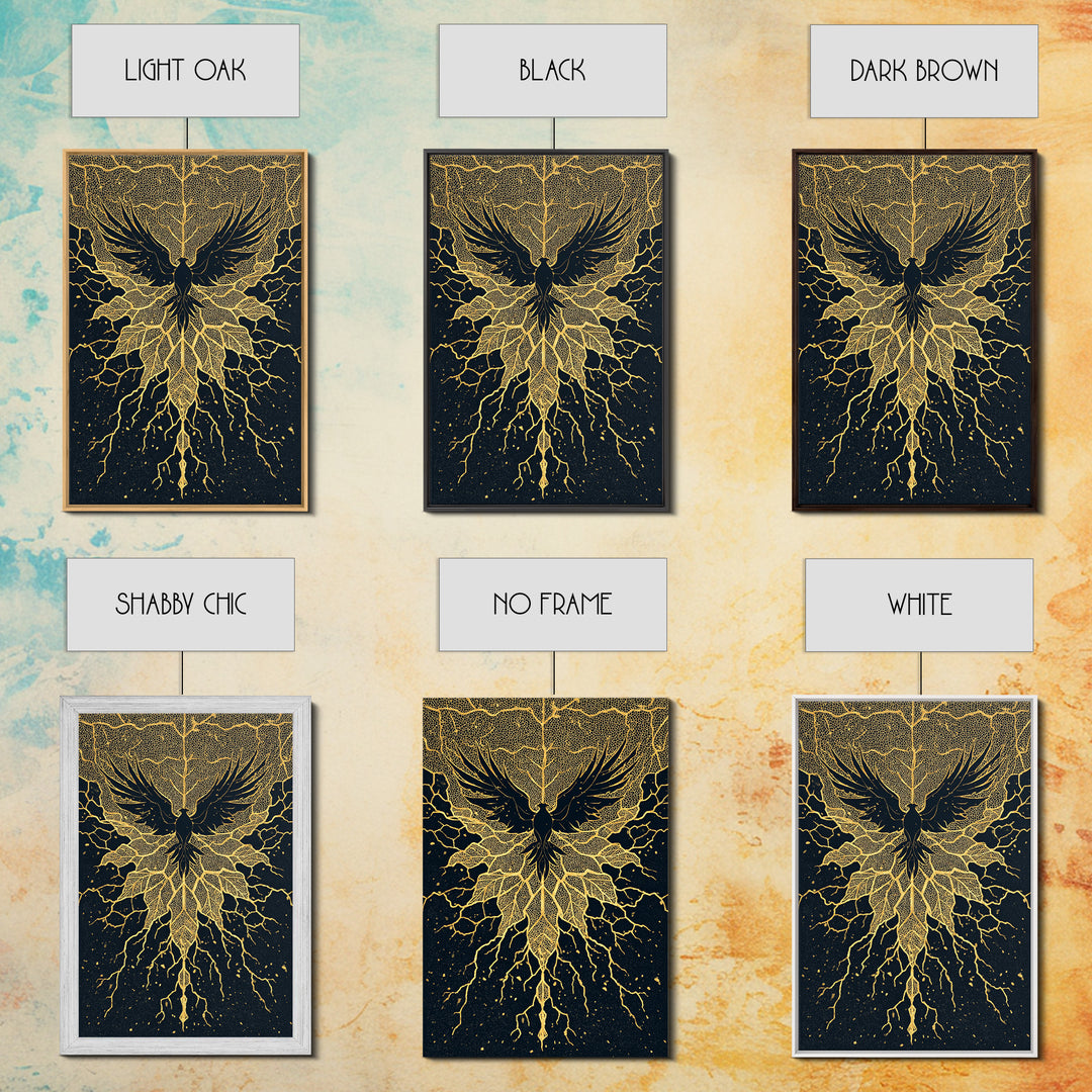 Black And Gold Bird With Roots Wall Art, Spiritual Wall Decor, Mystical Wall Art, Elegant Home Decor, Unique Canvas Art Print