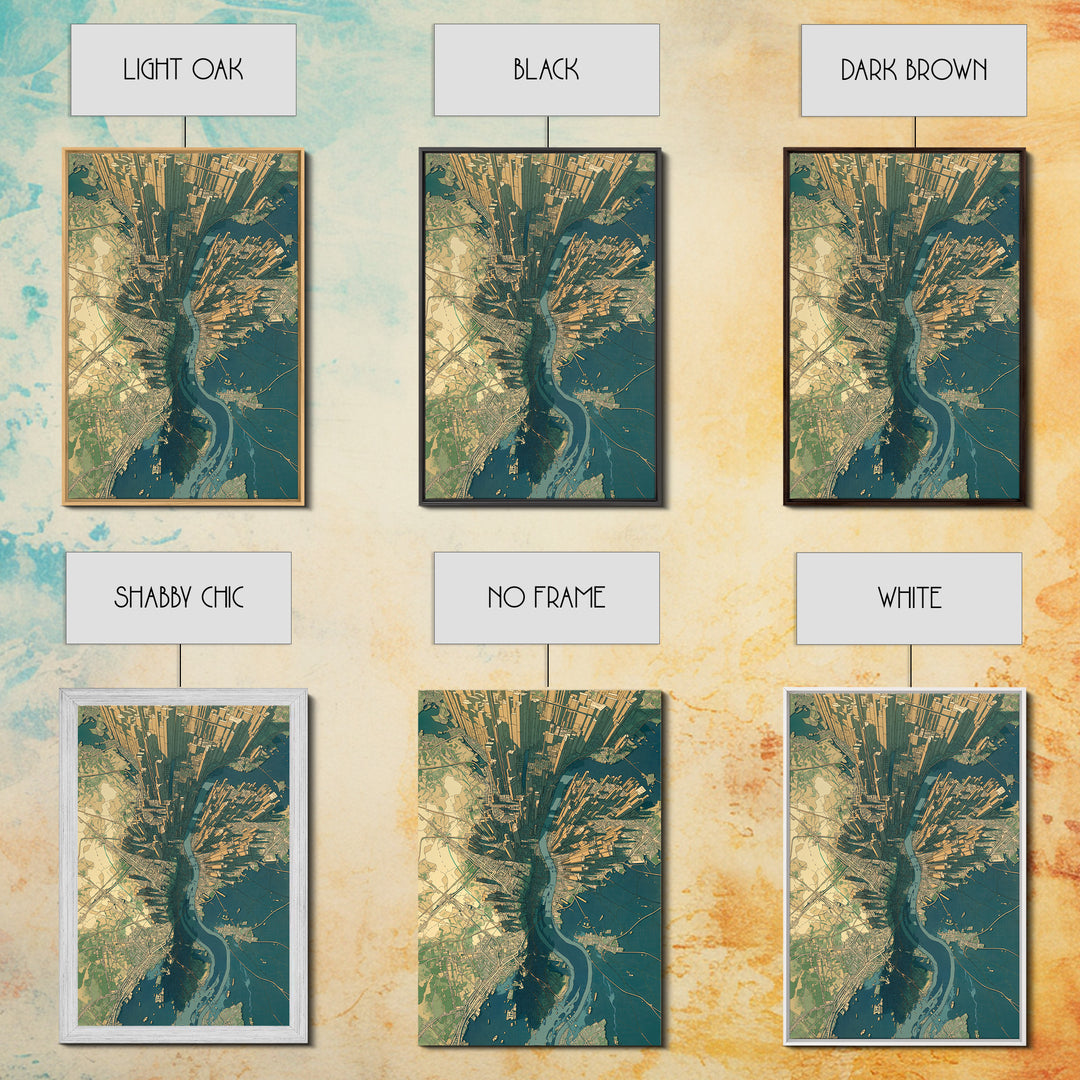 Aerial City Map Canvas Print, Urban Wall Art, Modern Architecture Poster, Teal And Gold Art, Office Decor, Statement Wall Art