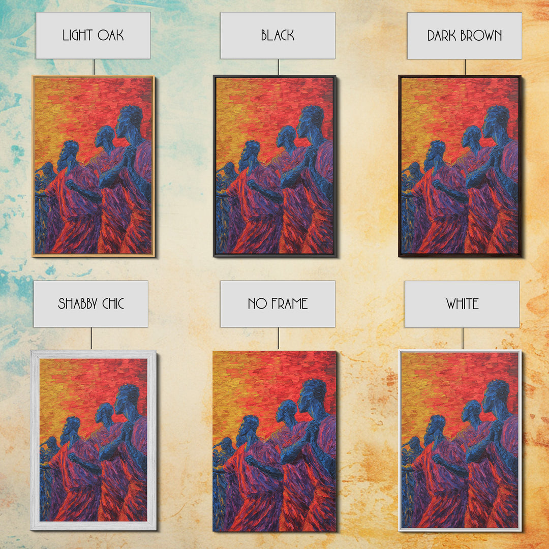 Blue African Figures At Sunset Wall Art, African Women Art, Cultural Art Print, Colorful African Art, Living Room Decor Gift