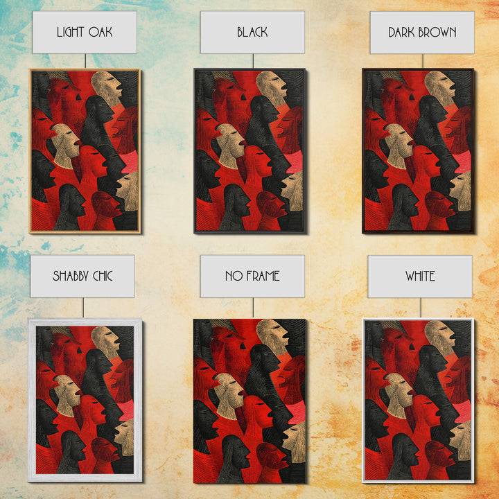 Red And Black Tribal Profile Faces, African Wall Art, Abstract African Art Print, Afrocentric Decor, Modern Canvas Print