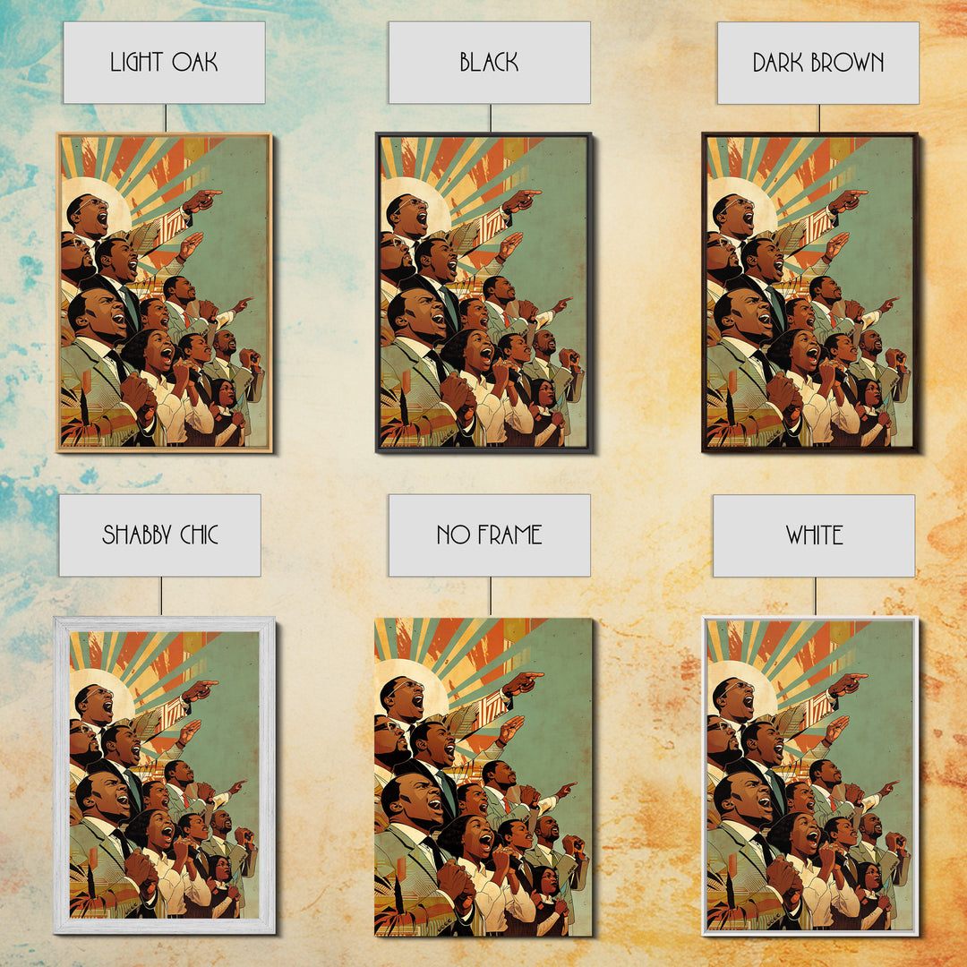 Uplifted Black Voices With Sunburst, Black History Wall Art, Juneteenth Art Print, African American Decor Gift, Canvas Print