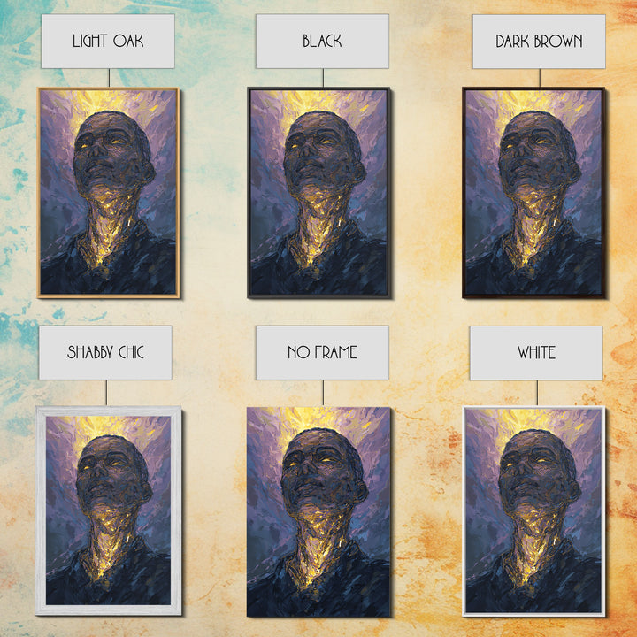 Radiant Black Man Portrait Wall Art, Gold Halo Abstract Painting, Modern African American Art, Spiritual Home Decor Gift