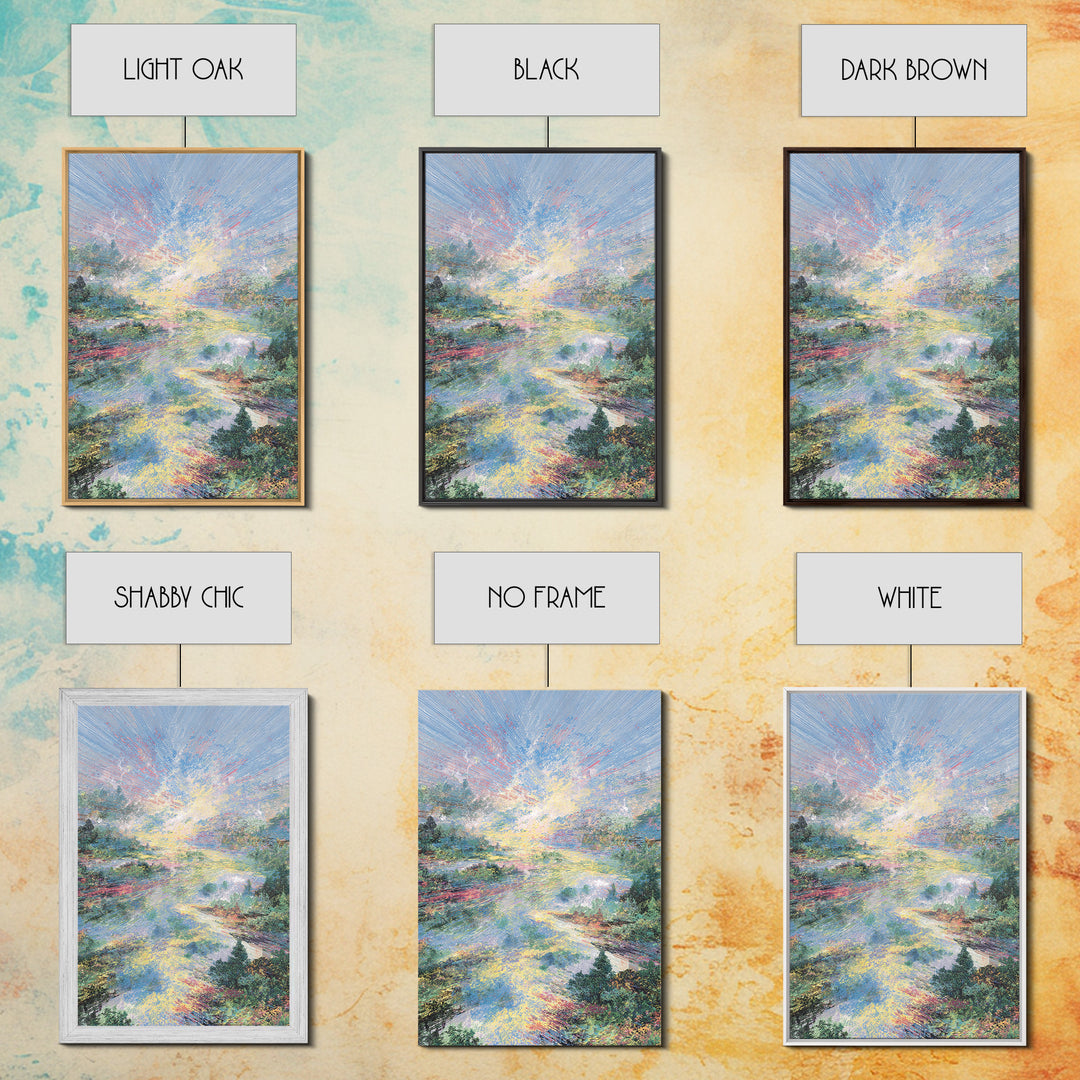 Luminous River Sunrise Landscape Framed Canvas Print, Dreamy Wall Art, Nature Scene Art, Serene Living Room Decor, Home Decor Gift