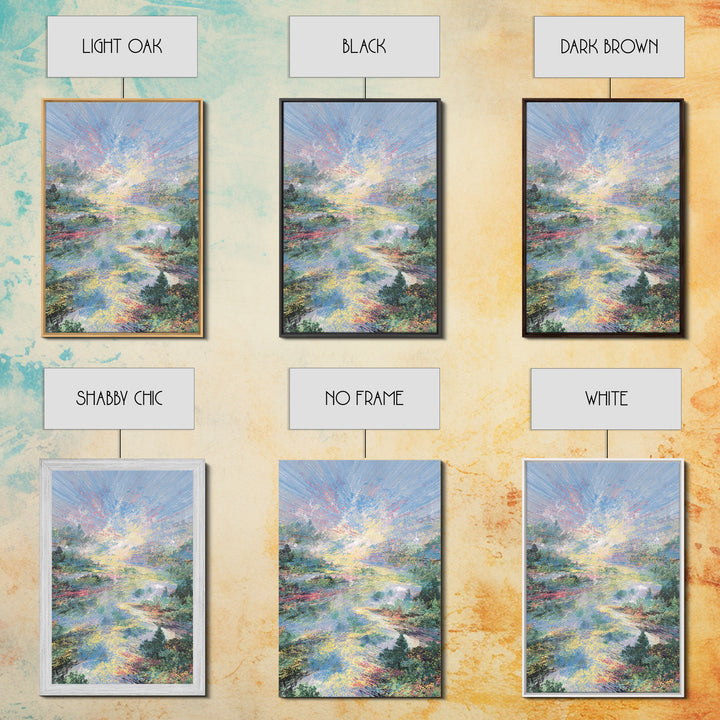 Luminous River Sunrise Landscape Framed Canvas Print, Dreamy Wall Art, Nature Scene Art, Serene Living Room Decor, Home Decor Gift