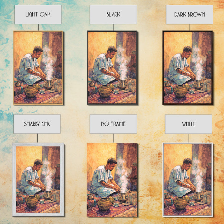 Seated African Man Preparing Smoky Coffee Canvas Print, Cultural Wall Art, Earth Tone Decor, Bohemian Home Decor Gift For Him