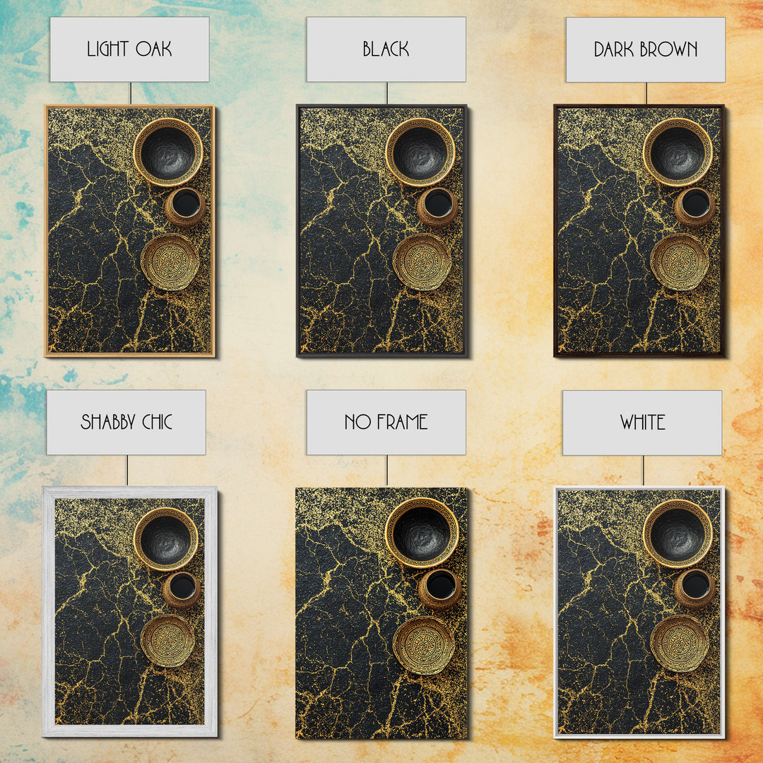 Black Gold Vessels Texture Wall Art, African Inspired Canvas Print, Abstract Ethnic Art, Luxury Kitchen Decor, Home Decor Gift