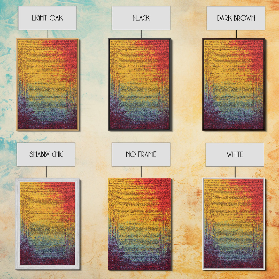 Colorful Gradient Ancient Manuscript Wall Art, Red Yellow Blue Abstract Script, Modern Canvas Print, Vibrant Home Decor Gift