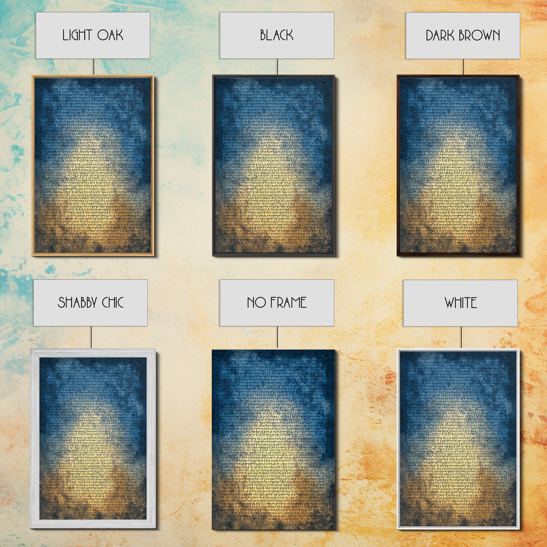 Blue Ancient Script Manuscript Canvas Print, Glowing Parchment Wall Art, Spiritual Cultural Decor, Elegant Office Gift For Her