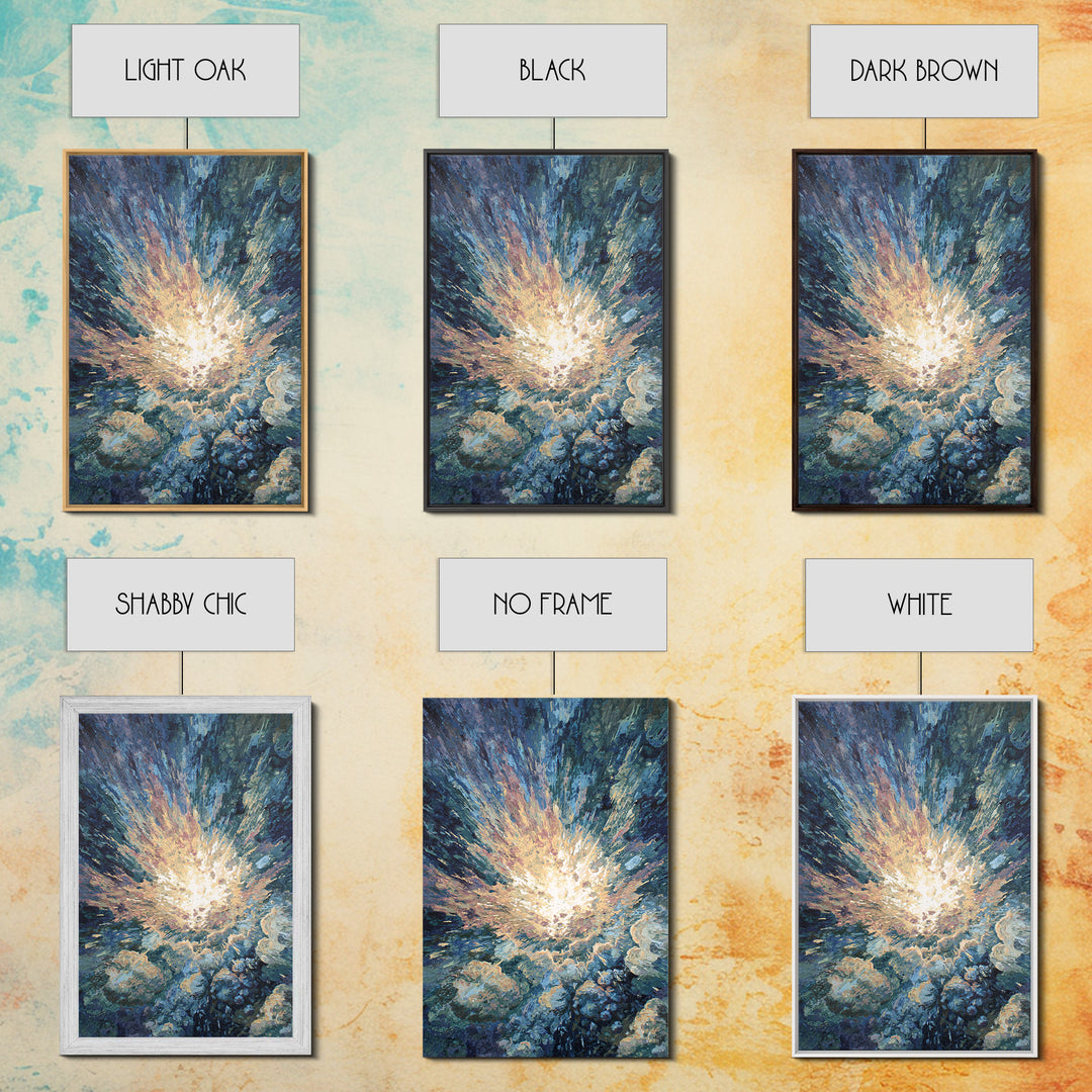 Radiant Ocean Light Burst In Blue Clouds Canvas Print, Abstract Painting, Dreamy Wall Art, Nature Scene Art, Home Decor Gift