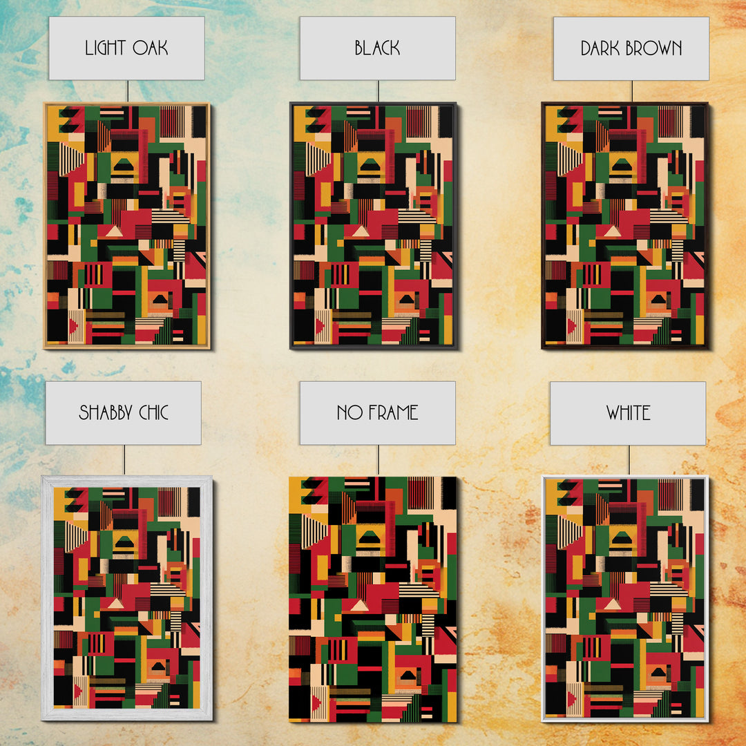 Kente Inspired Blocks In Green Red Gold Wall Art, African Abstract, Ankara Decor, Tribal Art Print, Bold Home Decor, Statement Piece